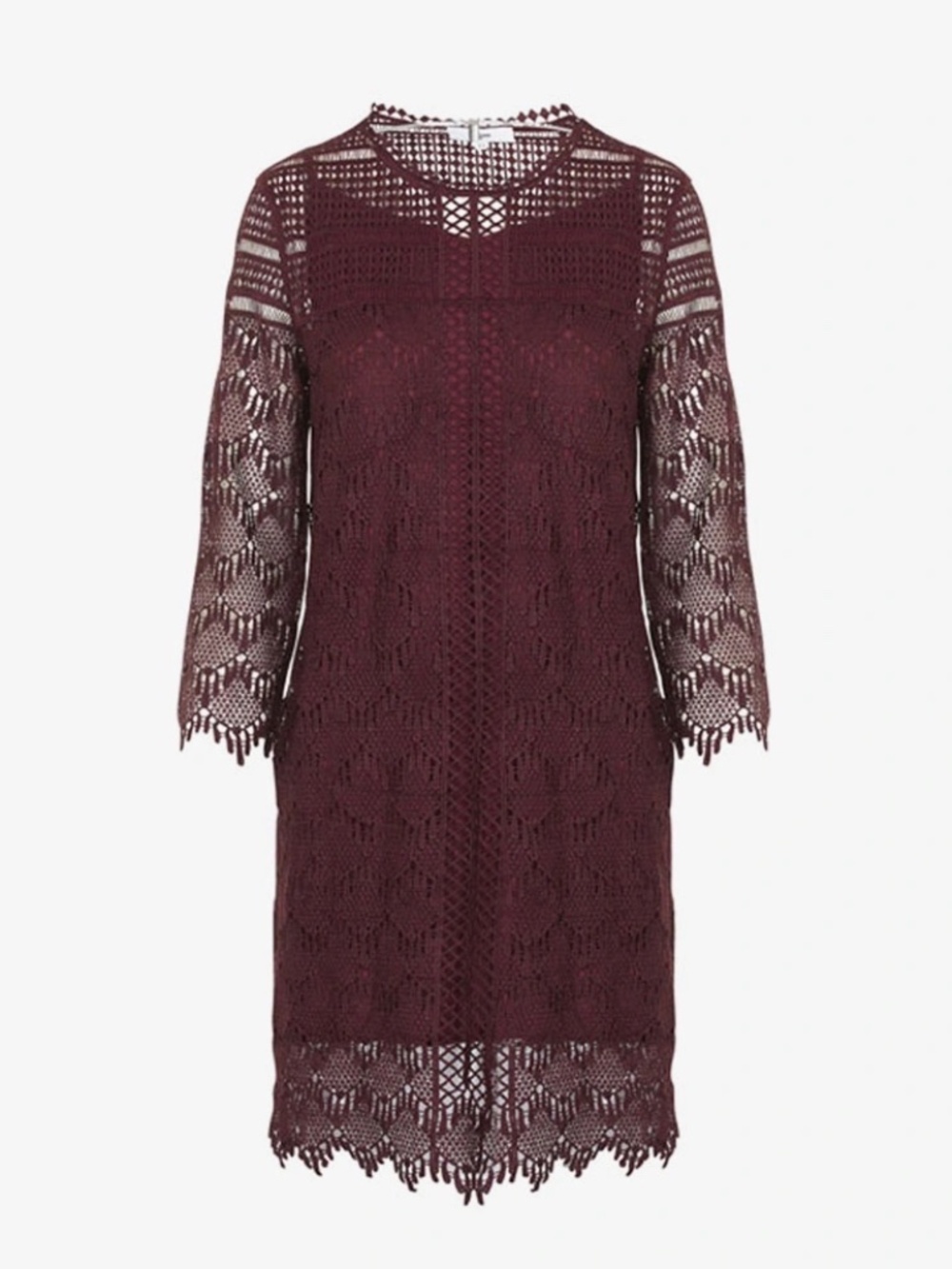 Suncoo Claire Lace Sheath Cocktail Dress in Burgundy Bordeaux 3/4 sleeve